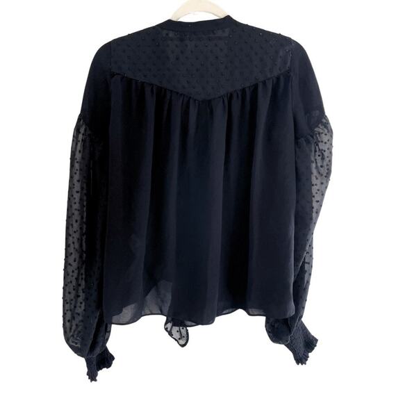 ZARA Ruffle Swiss Dot Sheer Balloon Sleeve Blouse Black Size Small 0632C - Picture 7 of 9